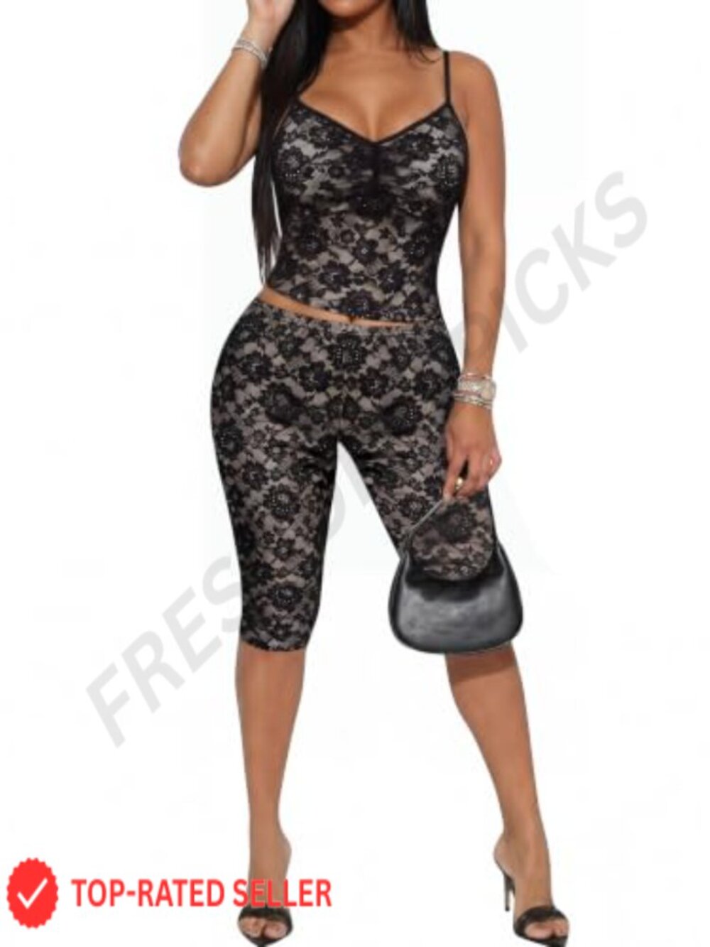 Lace 2 Piece Outfit Y2K Crop Camisole & Capri Legging Set